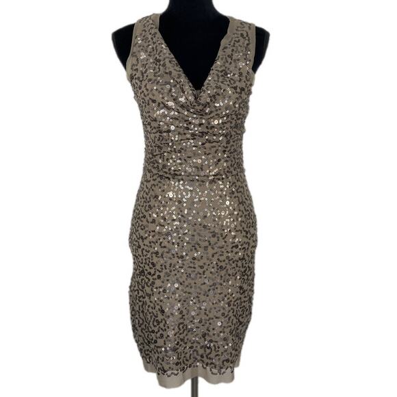 Max Studio Holiday Party Sequin Taupe Bodycon Dress - Women's Size S - Picture 1 of 5